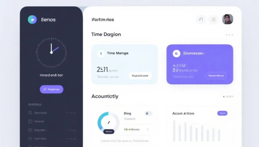 一个现代界面，显示时间管理提醒和账户活动监控功能的屏幕截图，突出用户友好的设计